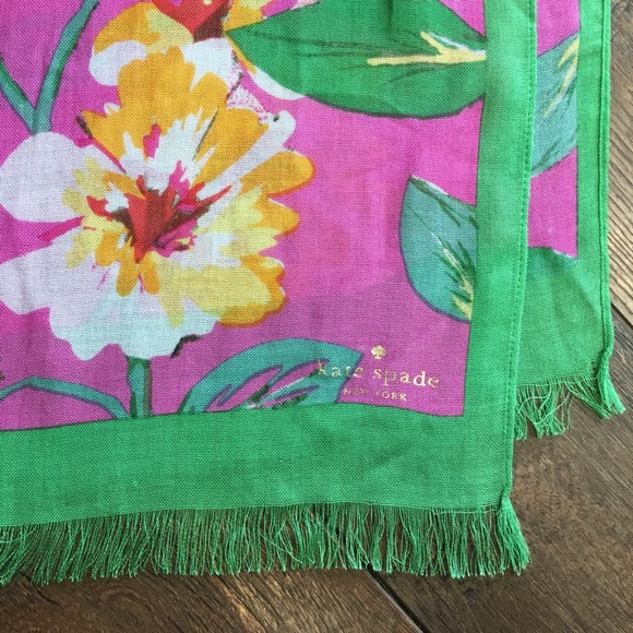 Kate Spade Pink, Green Floral Thin Blanket Scarf - Picture 7 of 7
